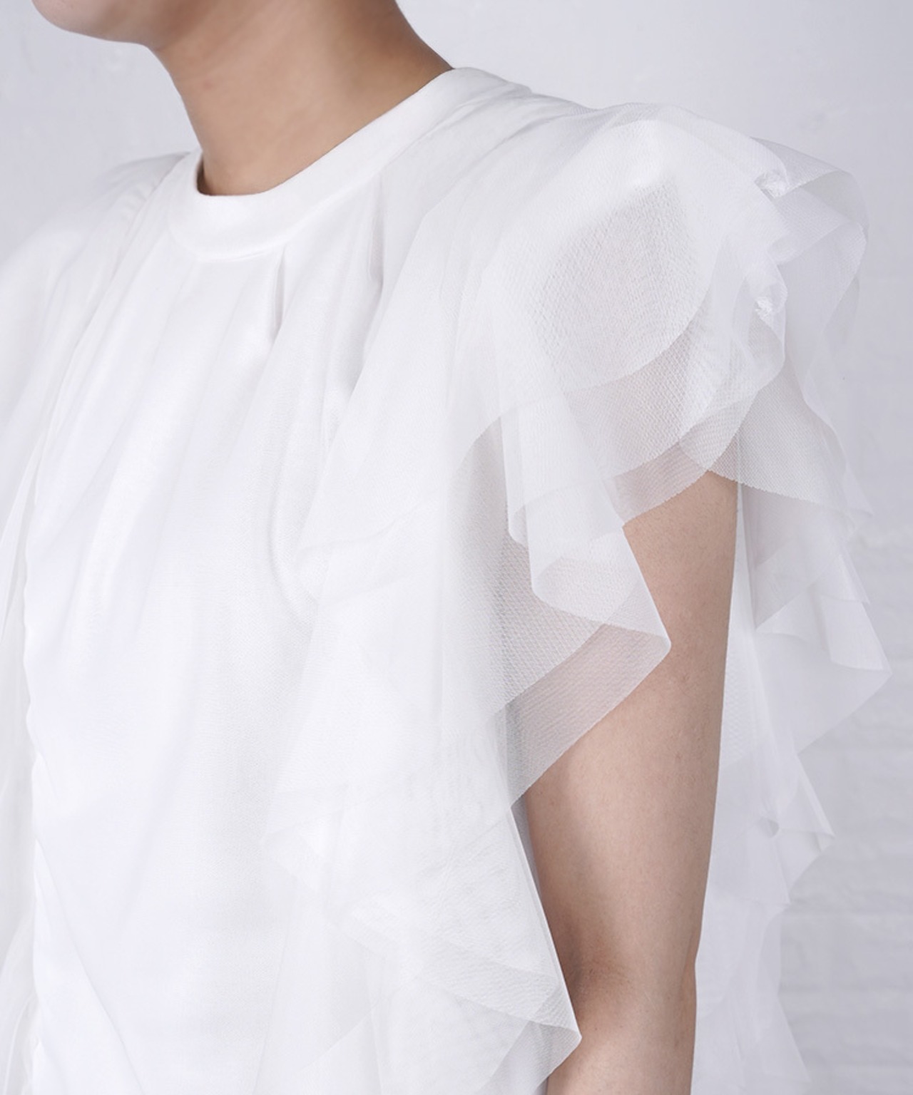 チュールフリルドッキングTシャツ (WHITE)　CQ-46109H