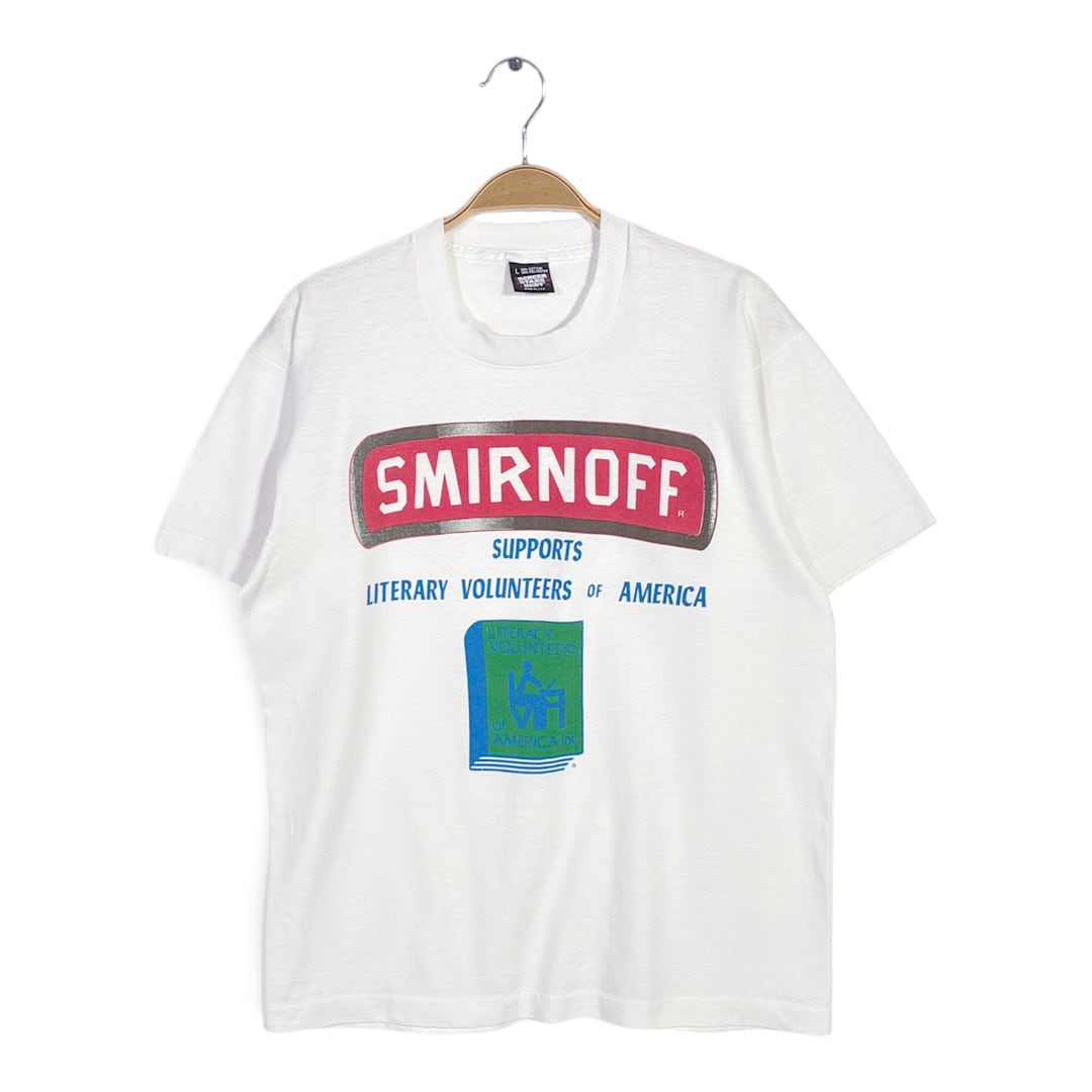 80s スミルノフ ウォッカ USA製 ヴィンテージ Tシャツ ホワイト 企業系 シングルステッチ SMIRNOFF サイズL 古着 BZ0522