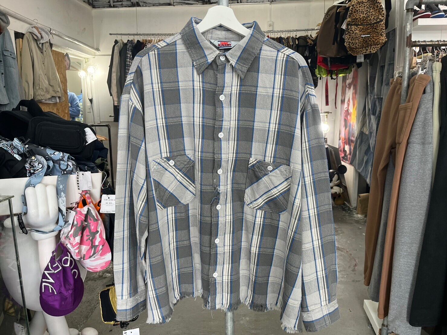 SAINT MICHAEL × SHERMER ACADEMY FRANNEL SHIRT GREY LARGE 24538 
