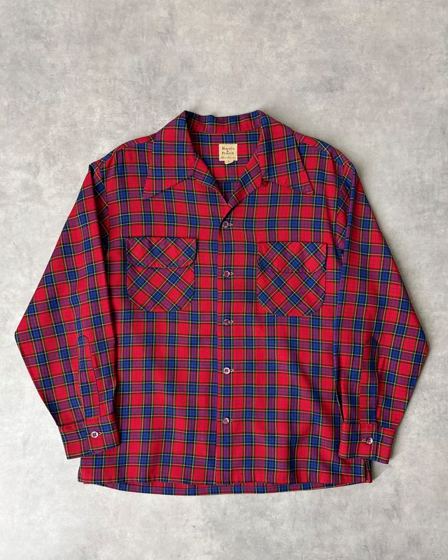 60s Lane Crest Cotton Flannel Plaid Open Collar Shirt