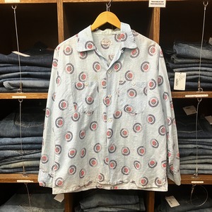 1950'S SAM SONS COTTON SHIRT 総柄 SAX SIZE M