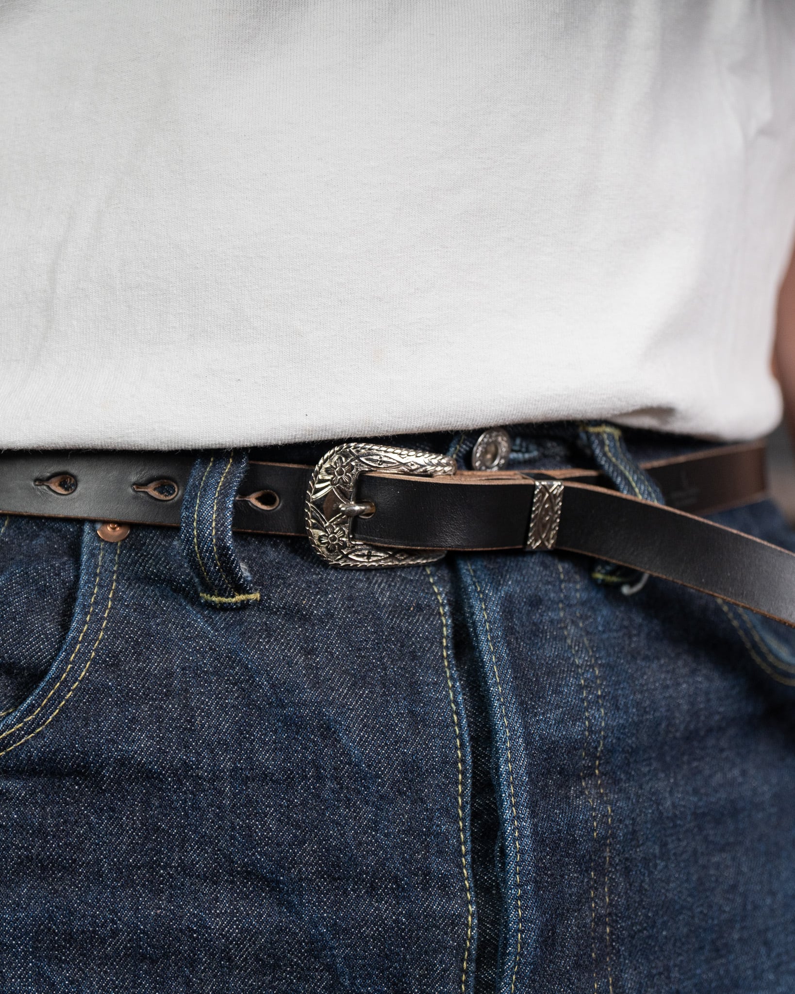 Button Works】N&J x BW Western Buckle Chromexcel Narrow Belt #3