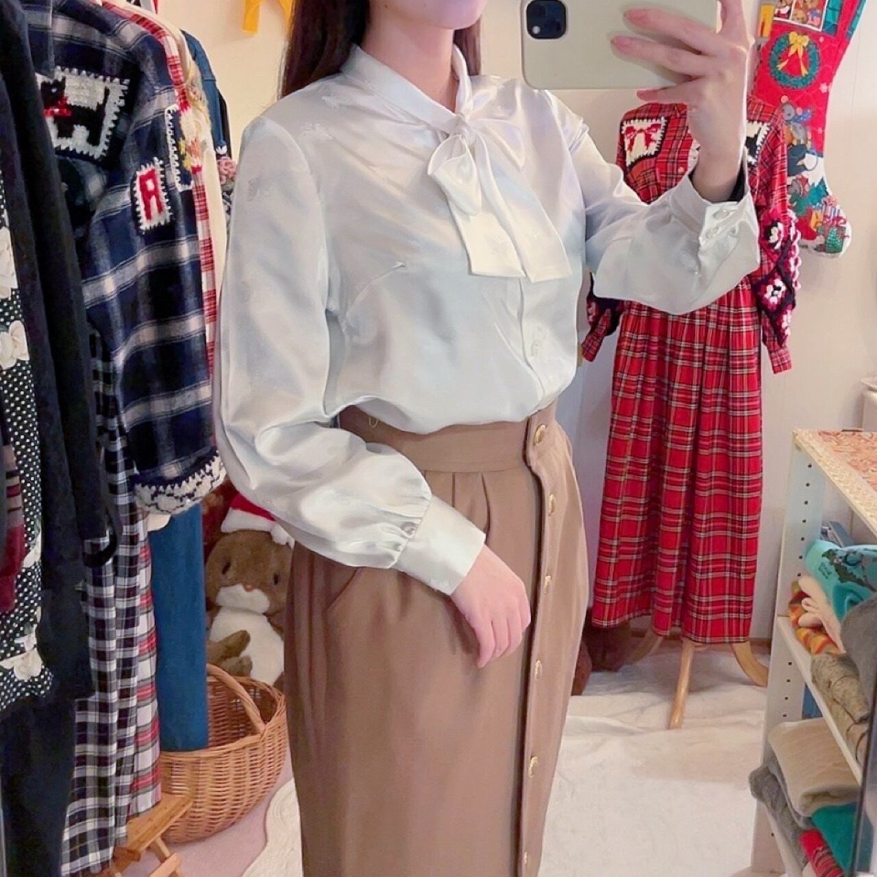 butterfly ribbon white blouse