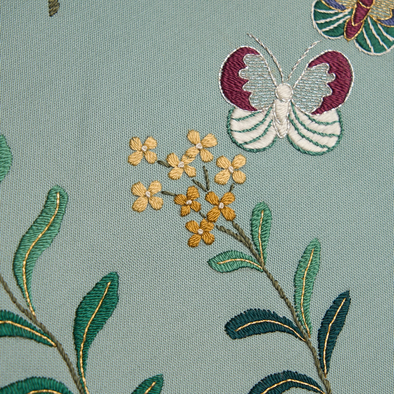名古屋帯　紬　蝶々　刺繍 namintom 蝶々刺繍 名古屋帯 ブラウン | 坂本呉服店