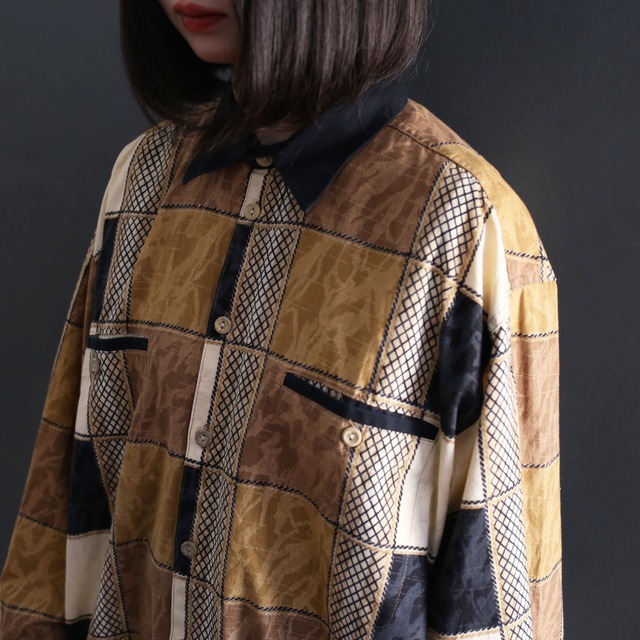 switching design panel art pattern l/s shirt