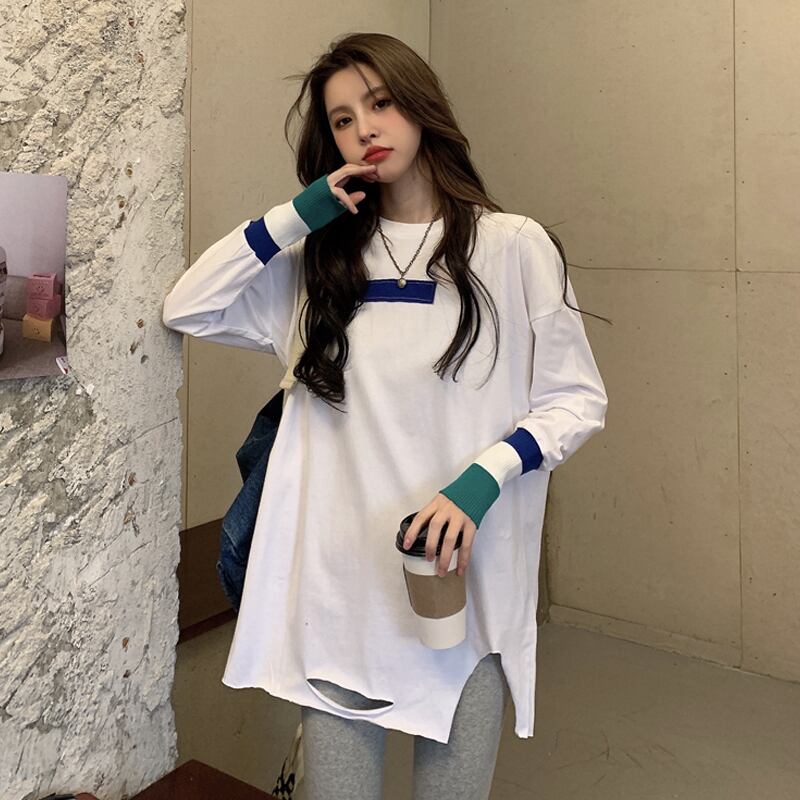 ホワイトTシャツ シャツ スプリングオータムトップス ロング 春物 秋物 試着室54489193382