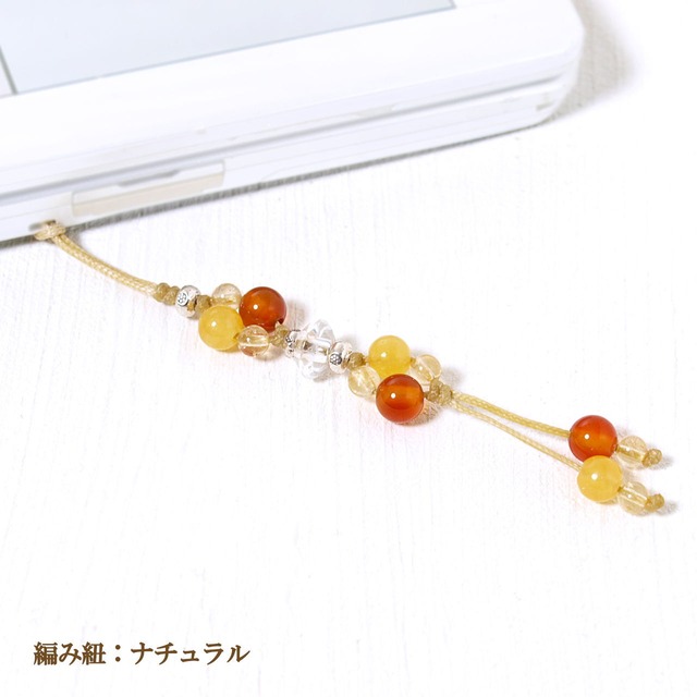 オレンジカルサイト＋カーネリアン＋シトリン花＊花マクラメストラップ