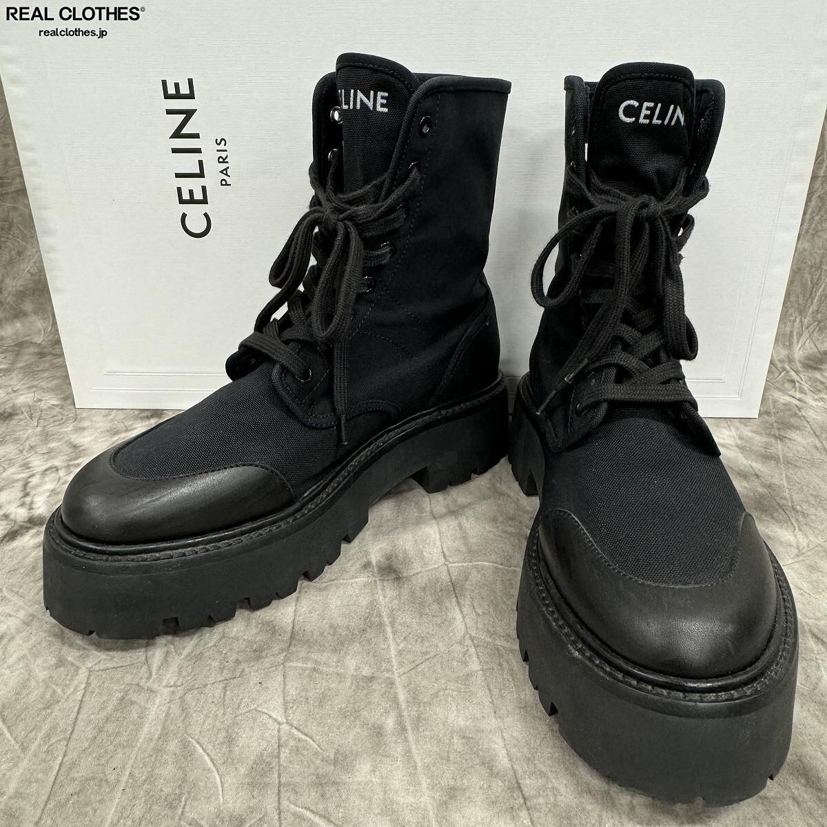 CELINE セリーヌロングブーツ ブラック レザー レースアップブーツ