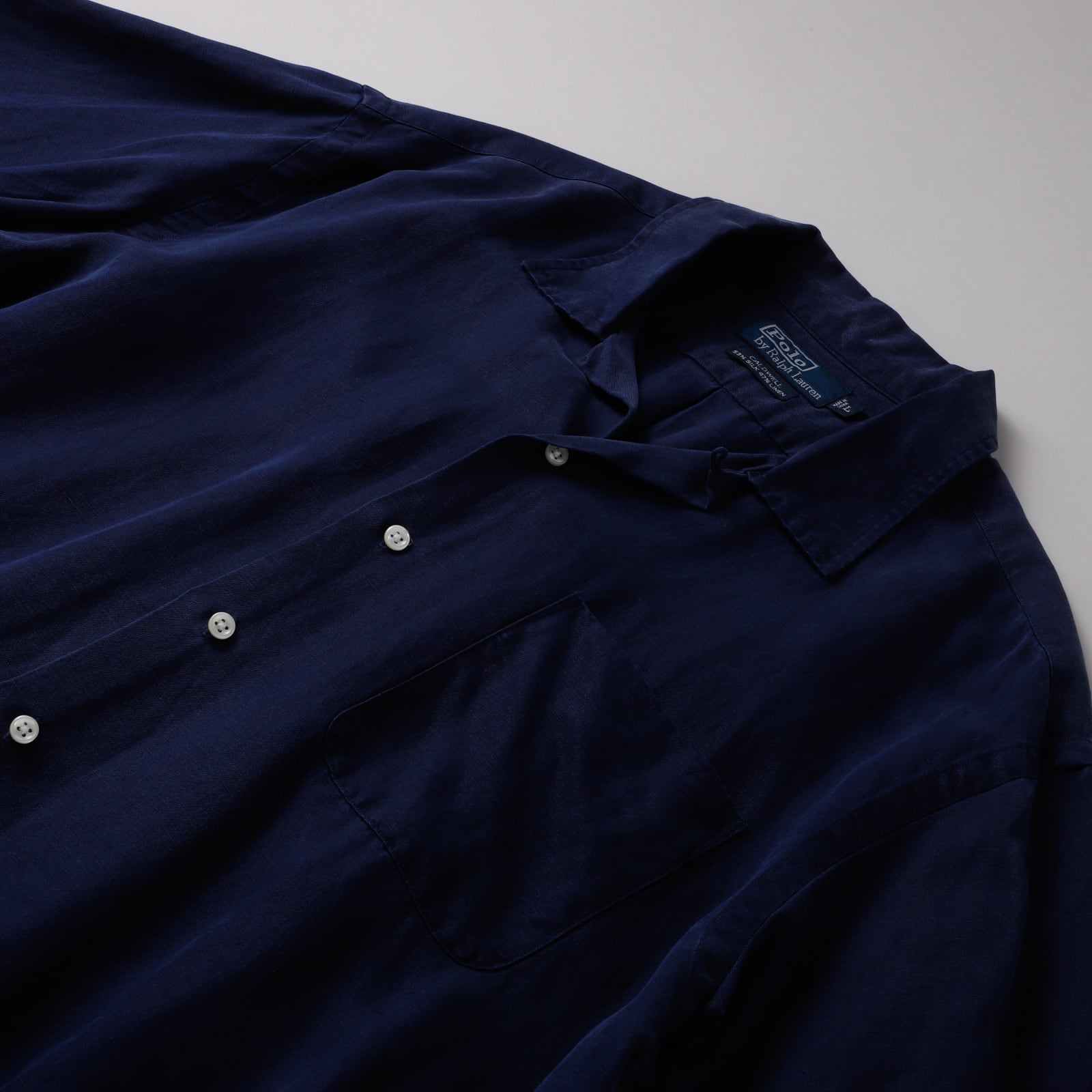 極美品】90s Ralph Lauren special silk linen open collar shirt