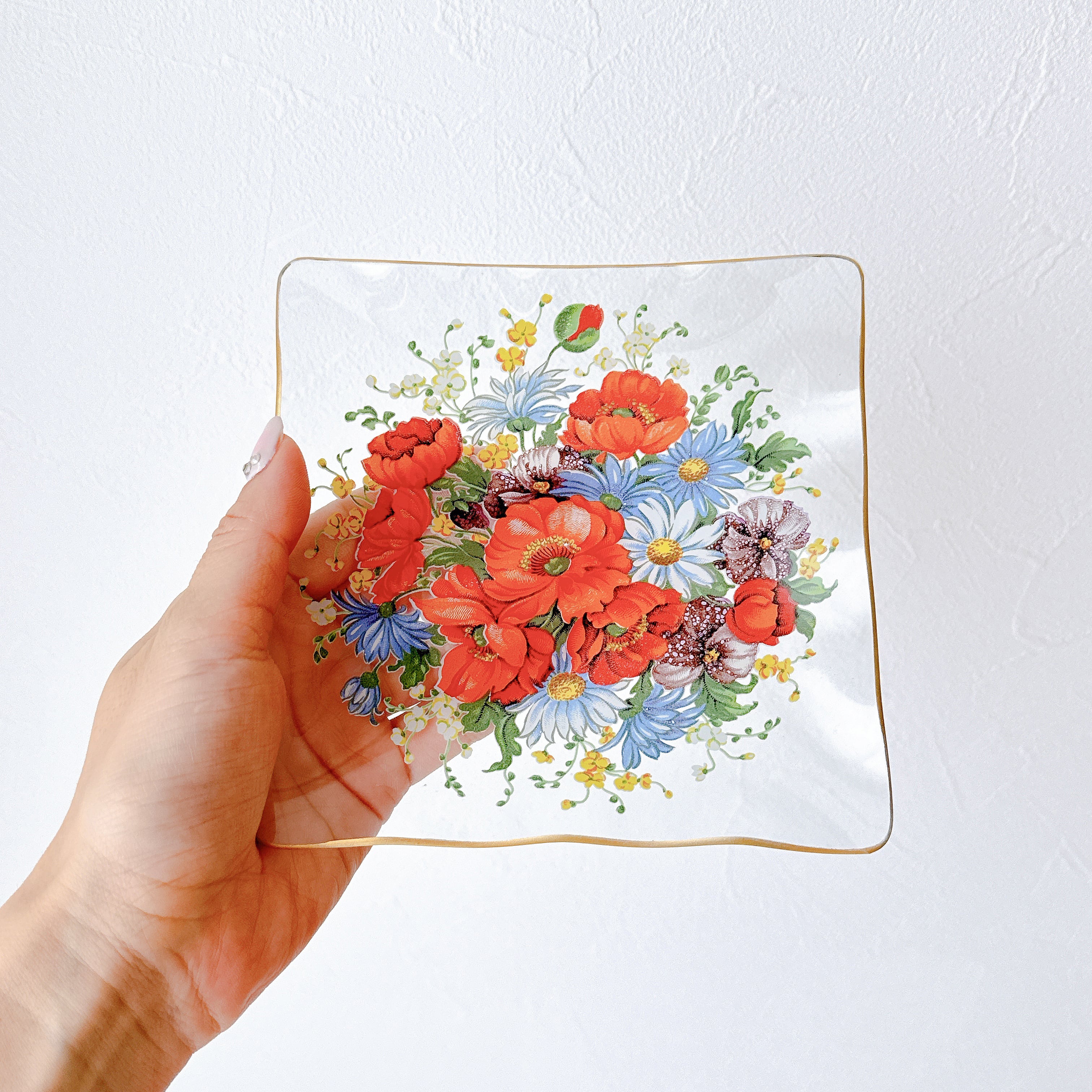 vintage】ポピーの花束のビンテージガラスプレート | piéce antique