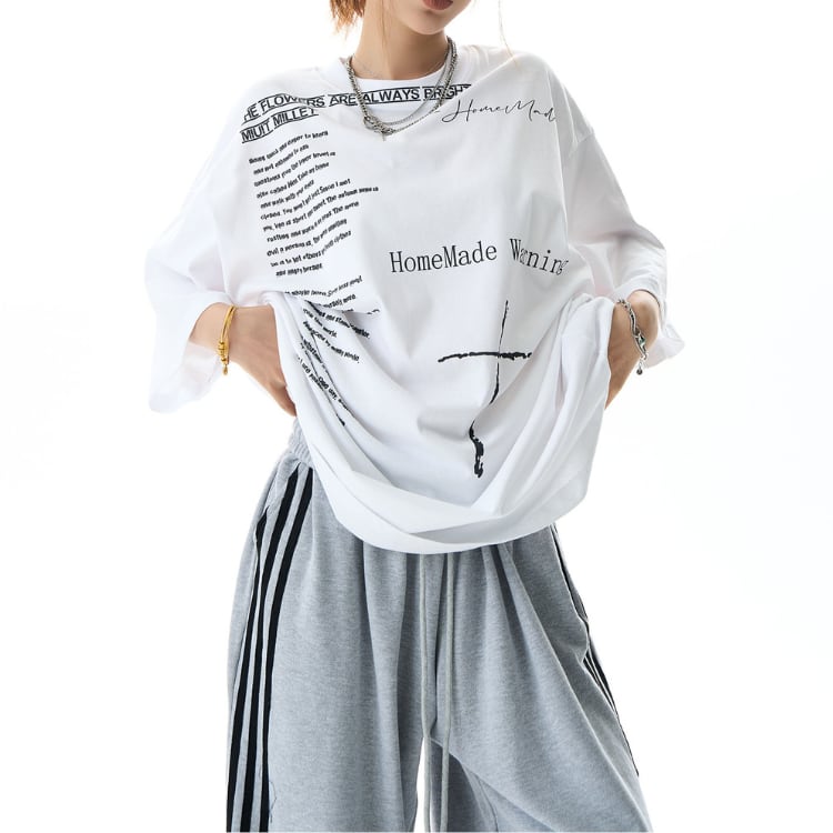プリント 長袖 オーバーサイズ Tシャツ ◆2col L60072