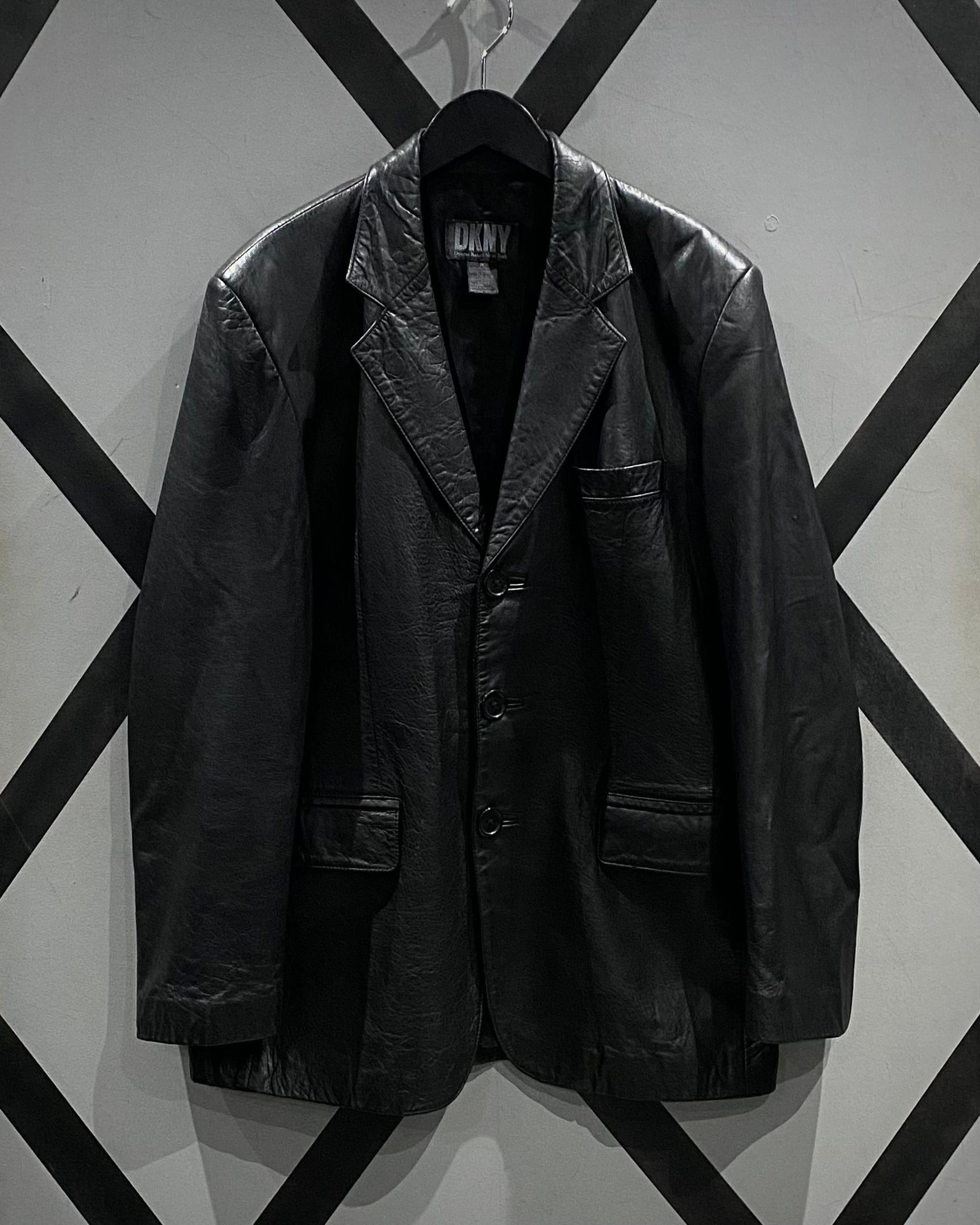 X VINTAGE】“DKNY” Vintage Loose Single Breasted Leather Tailored