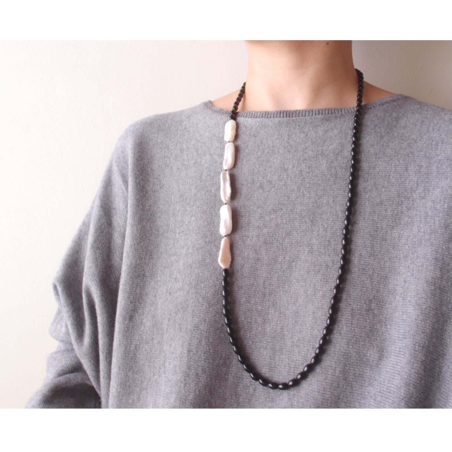 Biwa Pearl × Black Tourmaline Necklace/ビワパール × ブラックトルマリン ネックレス