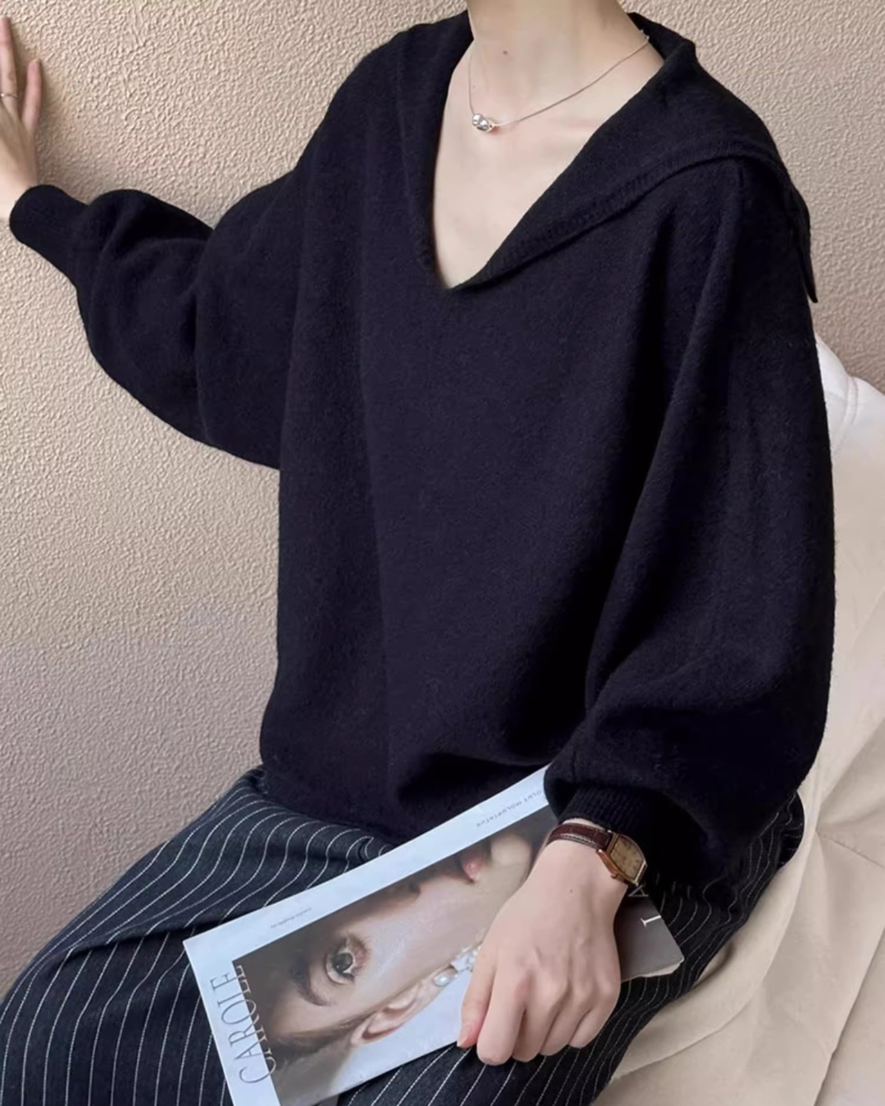 Sailor collar round hem Knit　T20346