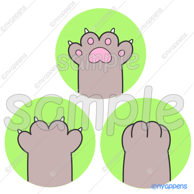 【商用利用OK】ほのぼのかわいい猫の手イラスト（にゃんパ／モカ）シールやアイコン、素材に！3種セット