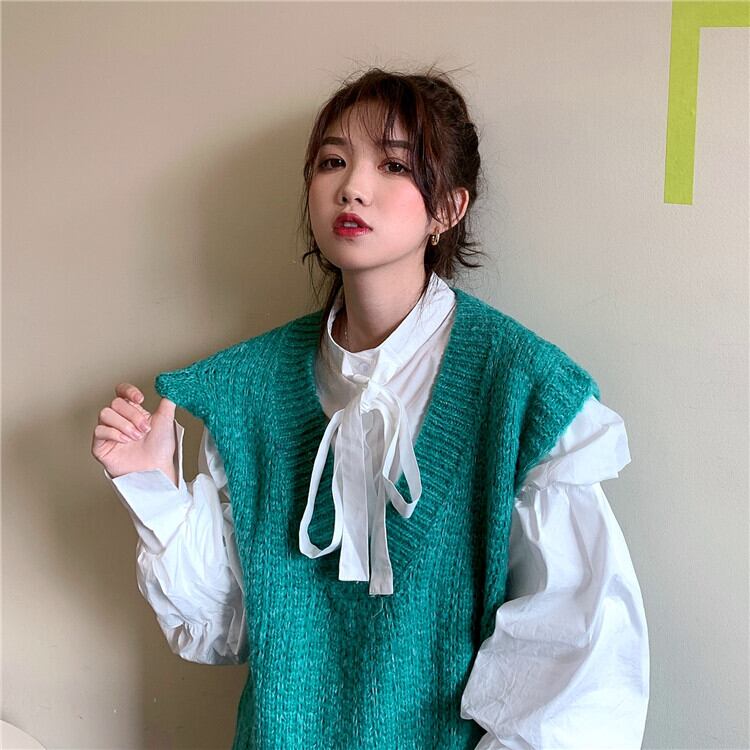 スーツの女性2020年秋新しいレースプリーツホワイトシャツ+ニットノースリーブベストジャケットツーピース クレセントシティ30504361681