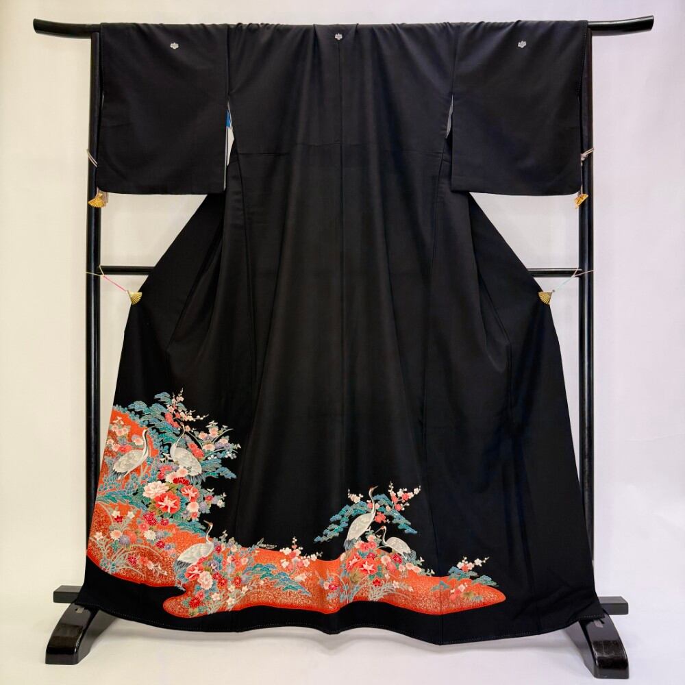 黒留袖 リサイクル着物 安い 裄68cm L size リメイク 中古 礼装 ポリエステル リユース 6208