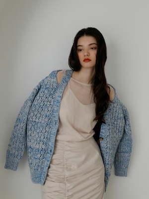 cut-out knit cardigan（blue×light gray）