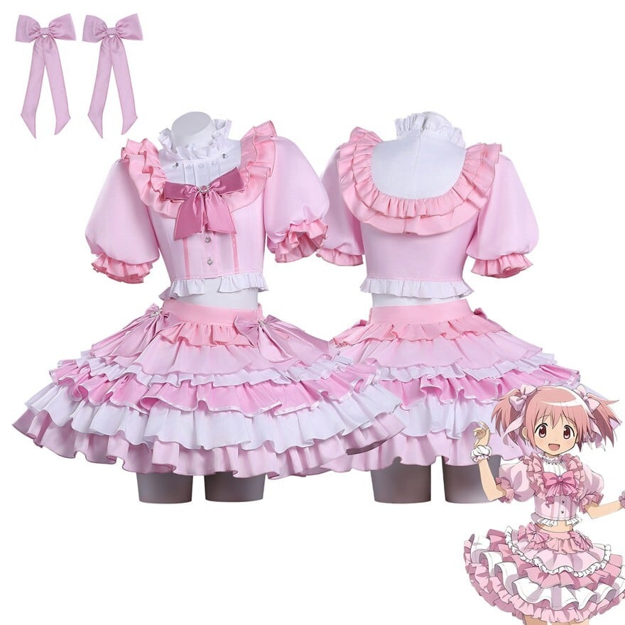 アイドル衣装｜アイドルメイド風ワンピ リボンフリル5点セット ピンク