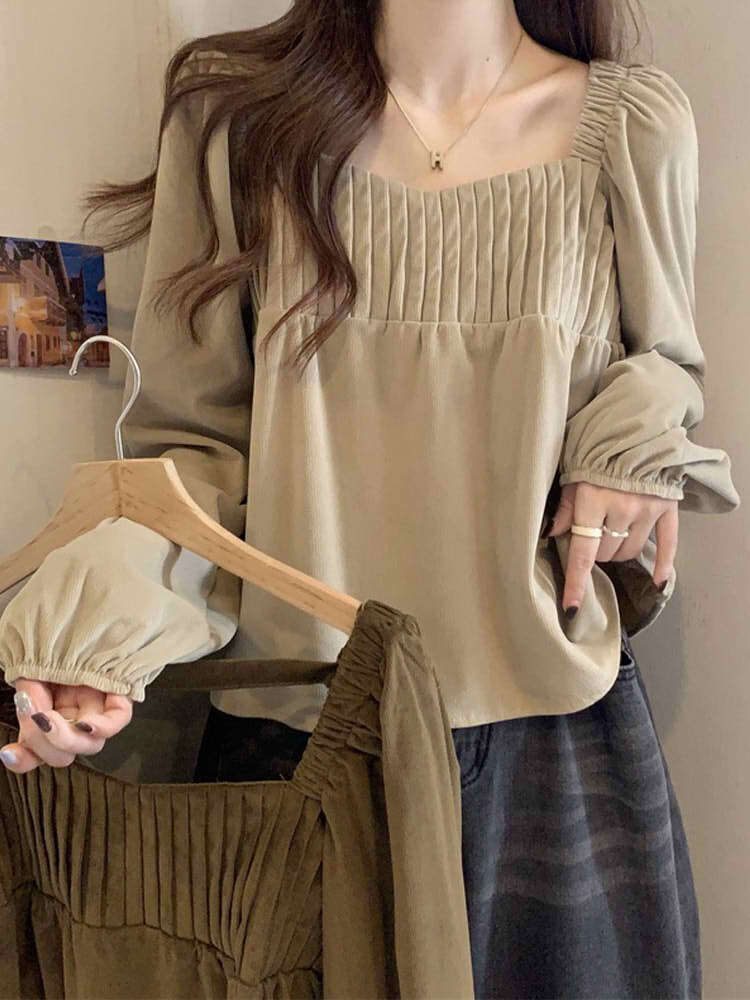 バストピンタックスクエアネックブラウス 大人きれいめコーデ ナチュラル かわいい 人気 大きいサイズ 韓国 CH8234