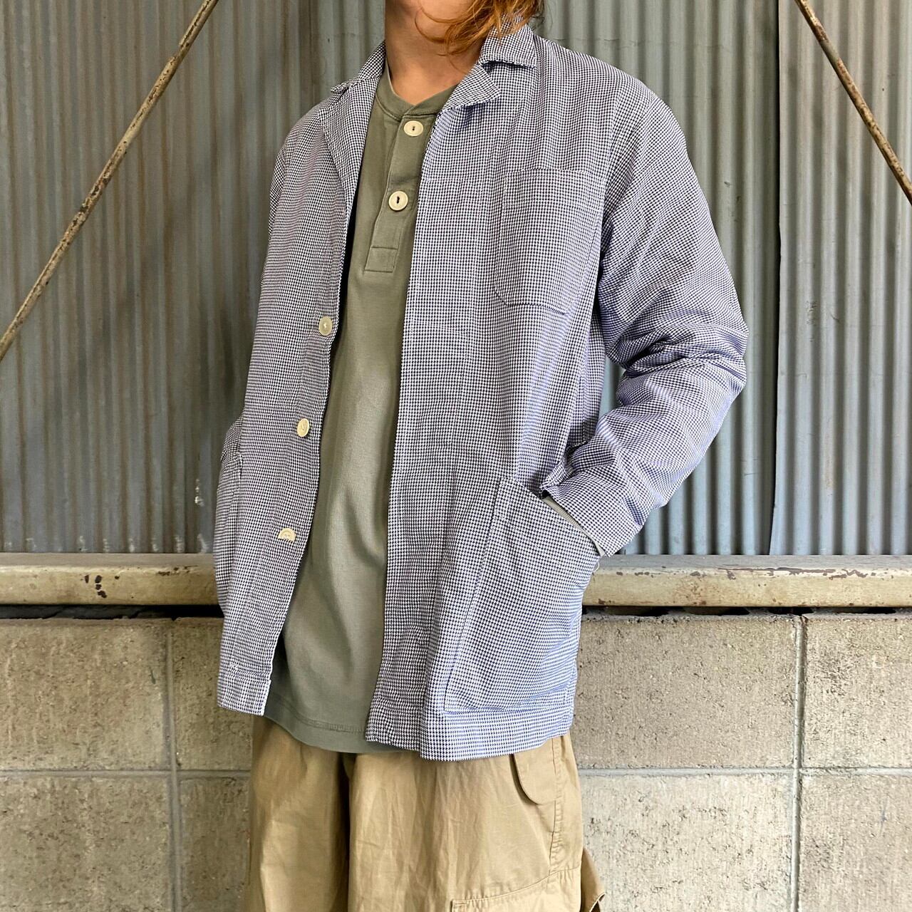 千鳥格子柄 コットンツイル ユーロワークジャケット メンズs M相当 ヨーロッパ古着 カバーオール フレンチワークジャケット ネイビー ホワイト 紺色 白 ワークジャケット Cs29 50 Cave 古着屋 公式 古着通販サイト