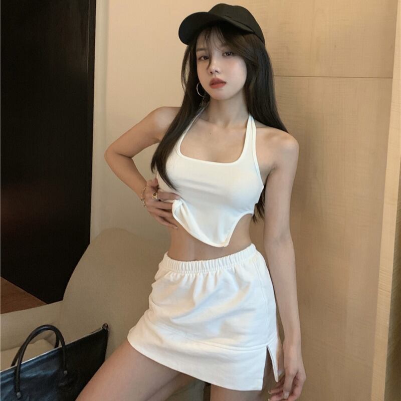 サマーホワイトホルタートップス 大人ガーリー スウィート キュート カジュアル 夏物 ピュア YY-ファッション41703529674