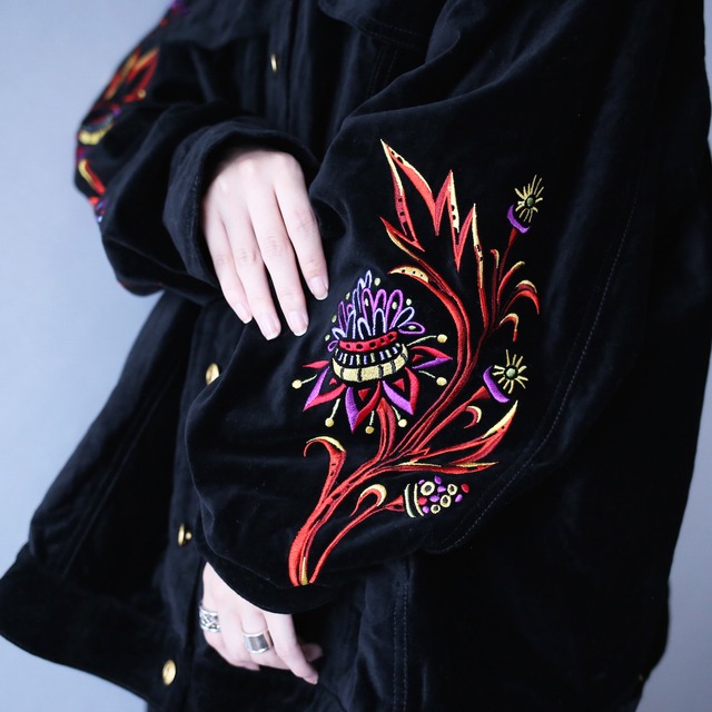 "刺繍" special art design over wide silhouette black mode velours jacket