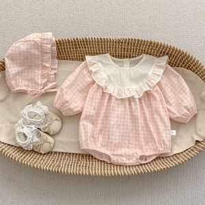 【BABY】ピンクチェックロンパース＆帽子