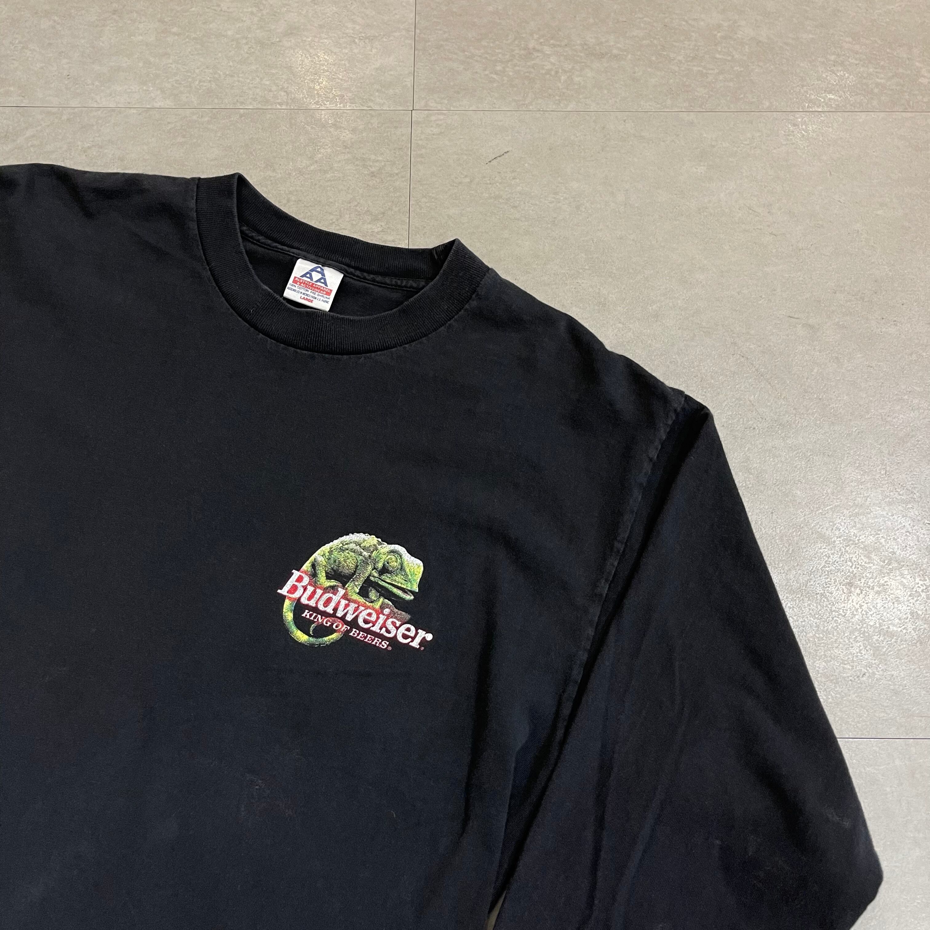 90's  budweiser カメレオン　プリント　tシャツ 企業t ネイビー