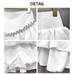 フリル ミニスカート レディース 春 夏 韓国 ダブルフリル 大人 かわいい きれいめ おしゃれ カジュアル ハイウエスト ビジュー付き Aライン インナーパンツ付き 大人可愛い 大人女子