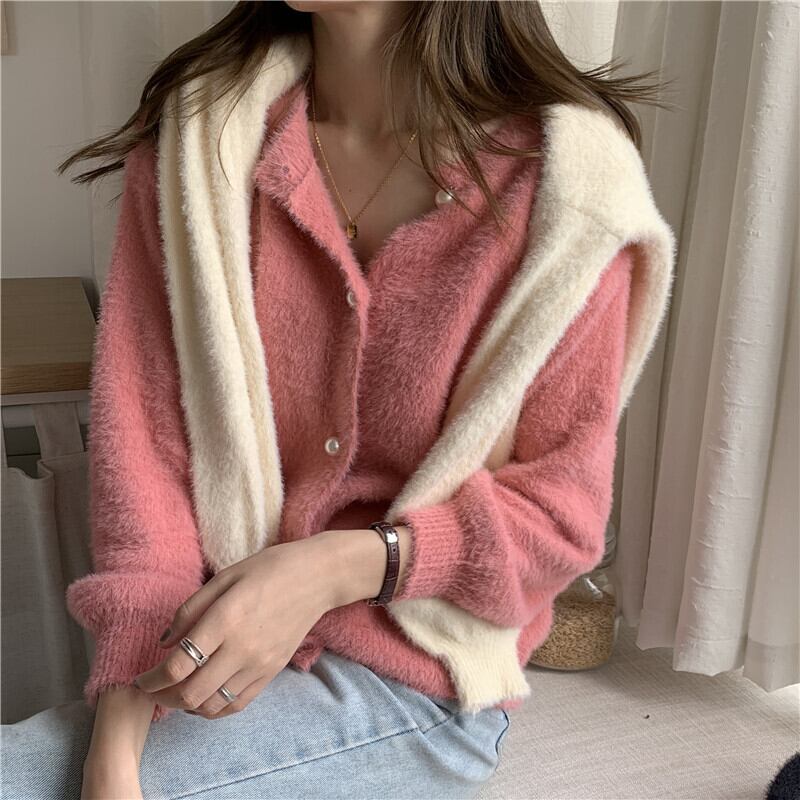 スタイルパールニットカーディガンレディーススタンダードルーズセーター コート レトロ オータム 秋物 ウィンター 冬物 真珠 クレセントシティ59748717906