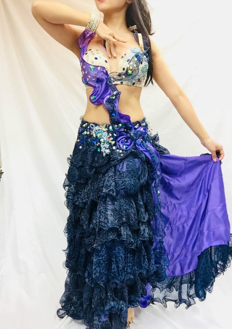 ベリーダンス オリエンタル 衣装 コスチューム スパンコール エジプト 紫-