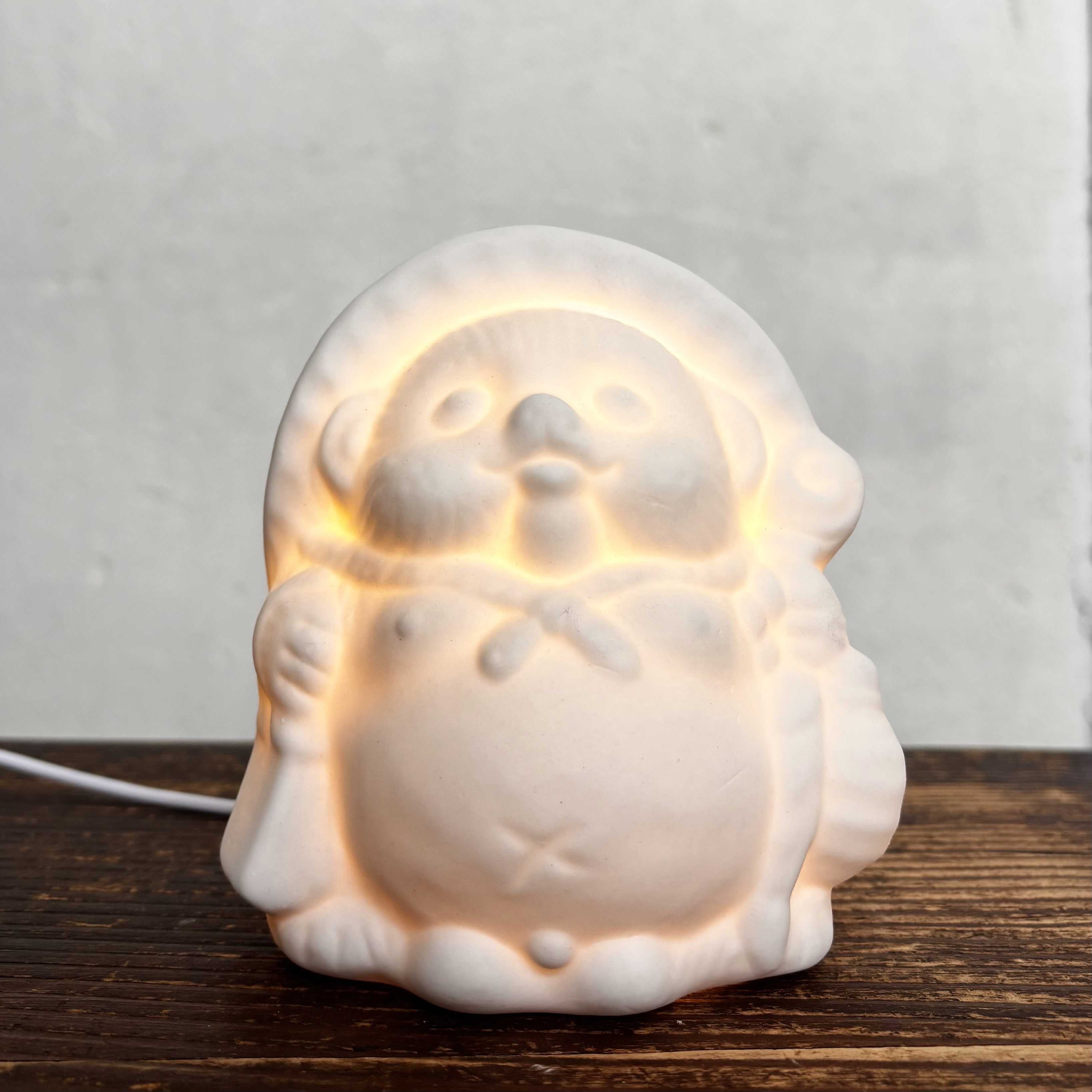 透光性陶土のぼってりしろたぬき ライト付き（高さ約11cm) | shiroiro-ie