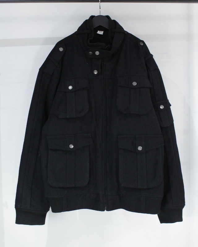 【Caka BLACK】Multi Pocket Gimmick Vintage Loose Wool Jacket