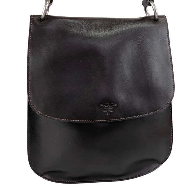 PRADA プラダ ショルダーバッグ ブラウン ロゴ レザー セミショルダーバッグ vintage ヴィンテージ オールド ecb6ar
