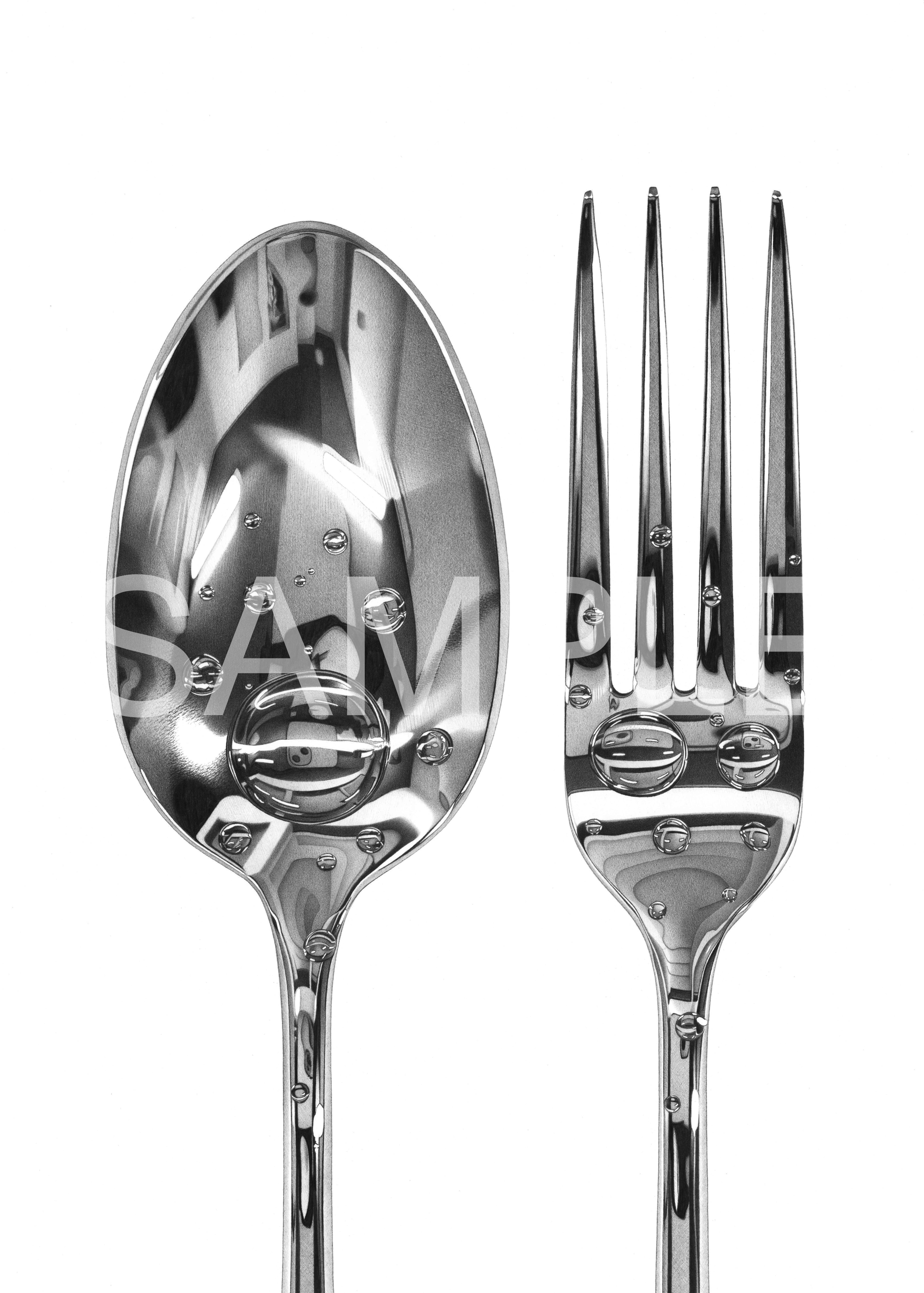 Poster of Pencil Drawing “Spoon & Fork” | Kohei Ohmori ArtShop