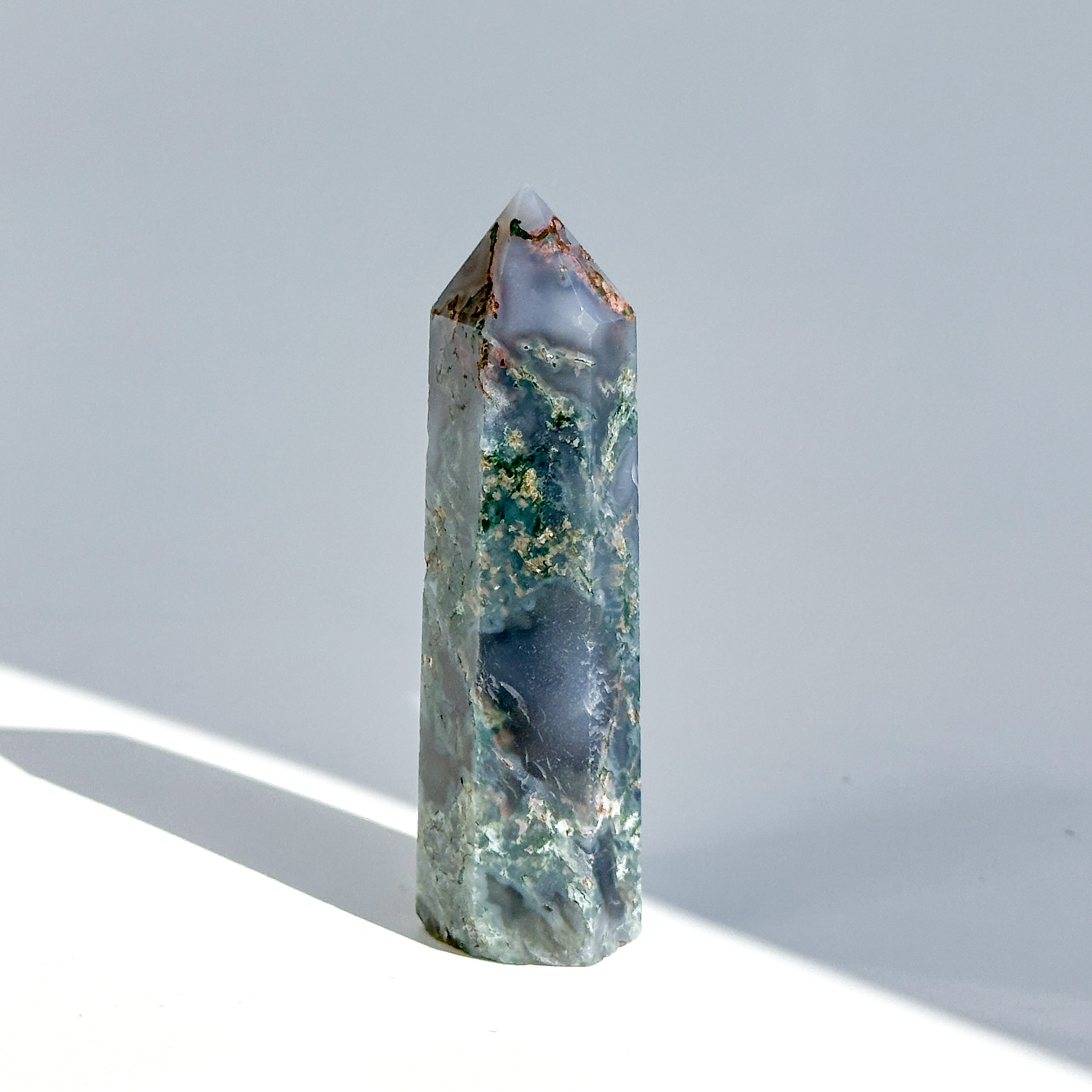パープルモスアゲート 月 スカル 天然石 456g モスアゲート タワー14◇ Moss Agate ◇天然石・鉱物・パワーストーン
