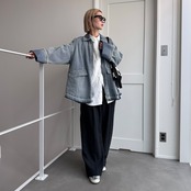 【受注予約：1月下旬入荷予定】W zip フリンジツイルデニムオーバーJK/ブルー