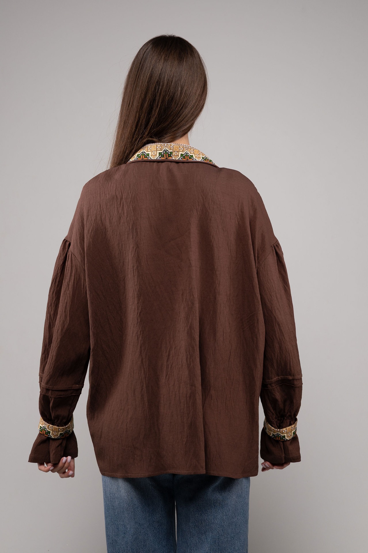 ウクライナ刺繍ヴィシヴァンカ クロスステッチ　手刺繍　シャツ　麻　レディース・フリーサイズ - 2