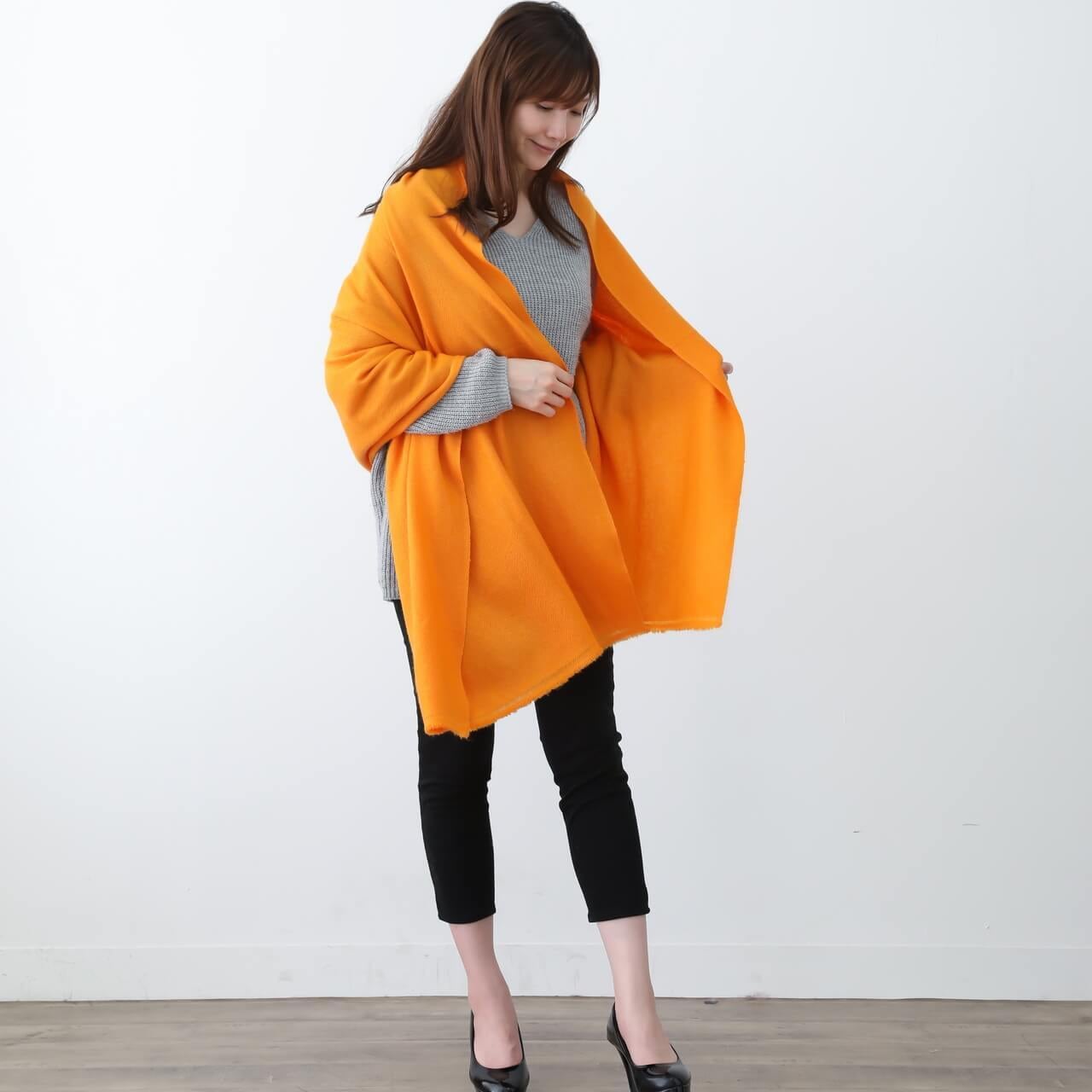 カシミヤ100%ストール オレンジ | ヒマラヤンギフト