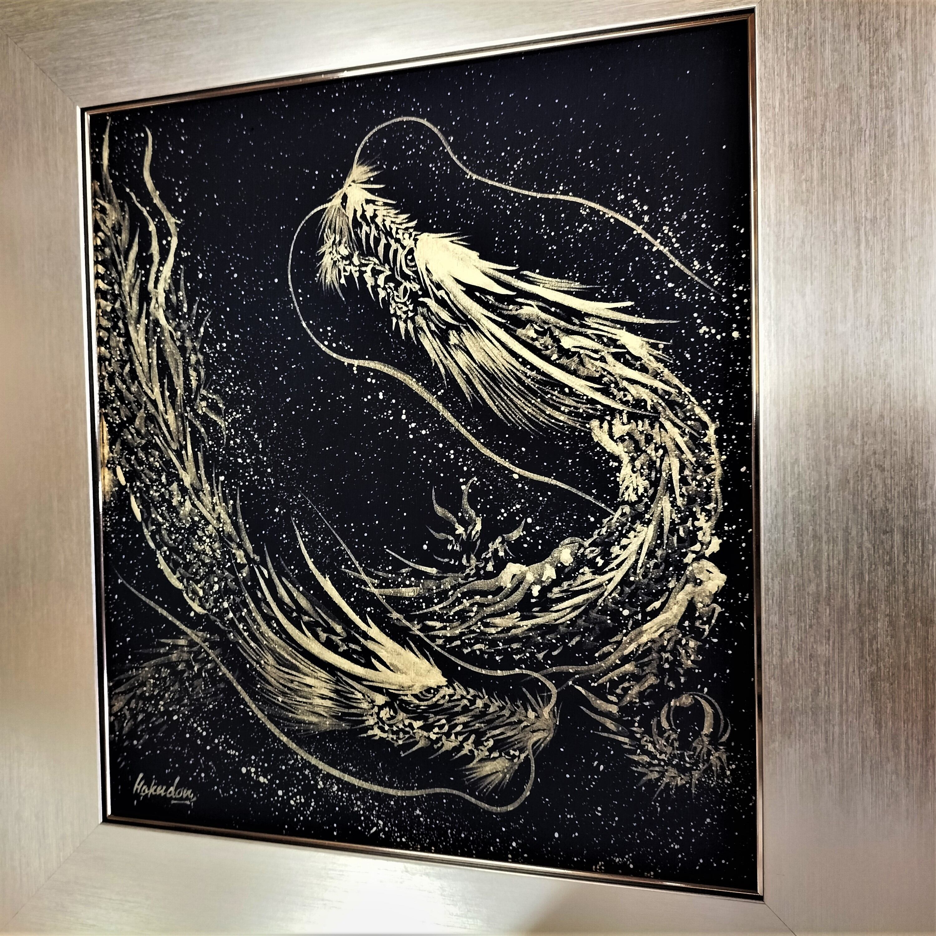 現代芸術家☆絵師白道 「阿吽の金双龍」(直筆作品) 直筆サイン