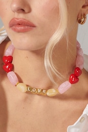 【 DIVYA ROUGE LOVE ディブヤ・ルージュ・ラブ】40cm ラコックフランセーズ フランス製 ハンドメイド スマホストラップ ネックレス La Coque Francaise