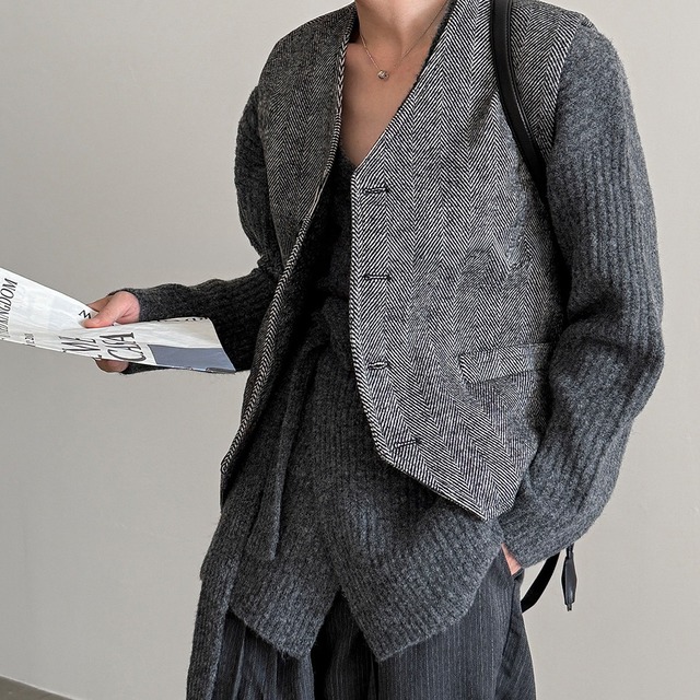 Herringbone tailored vest A00279