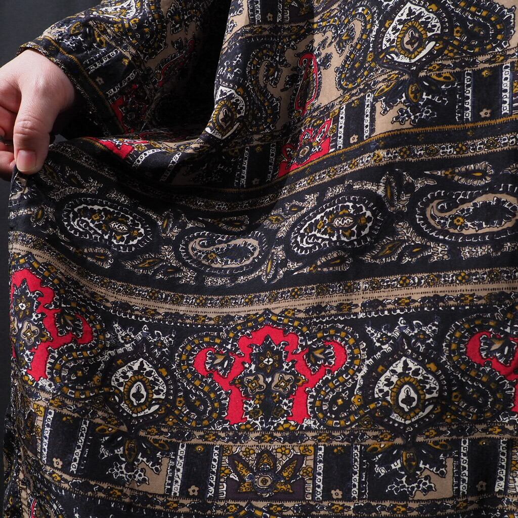 Bewitching Ethnic art full pattern SS Drape silk shirt