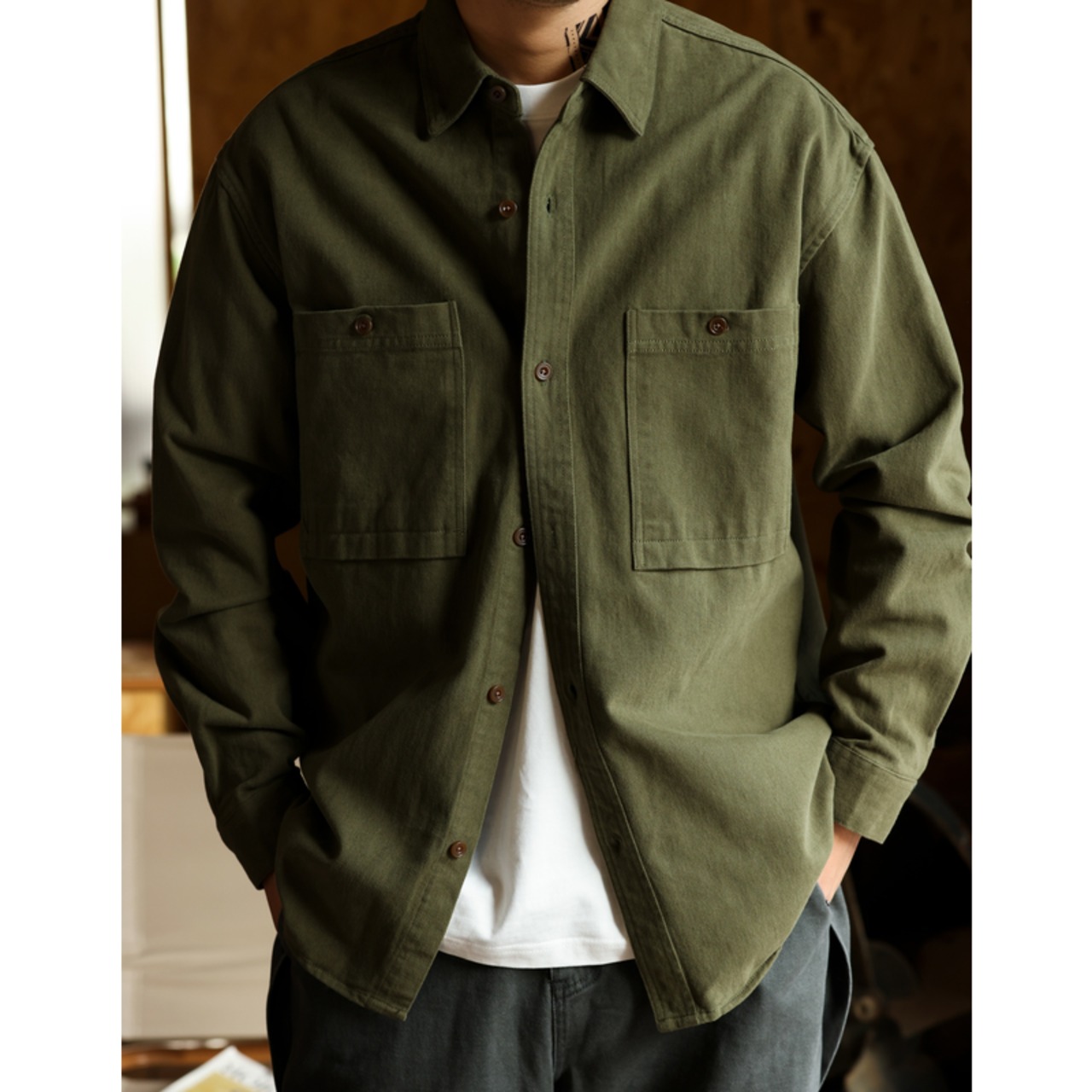 Cotton Corduroy Button Down Work Shirt ◇3color H0424