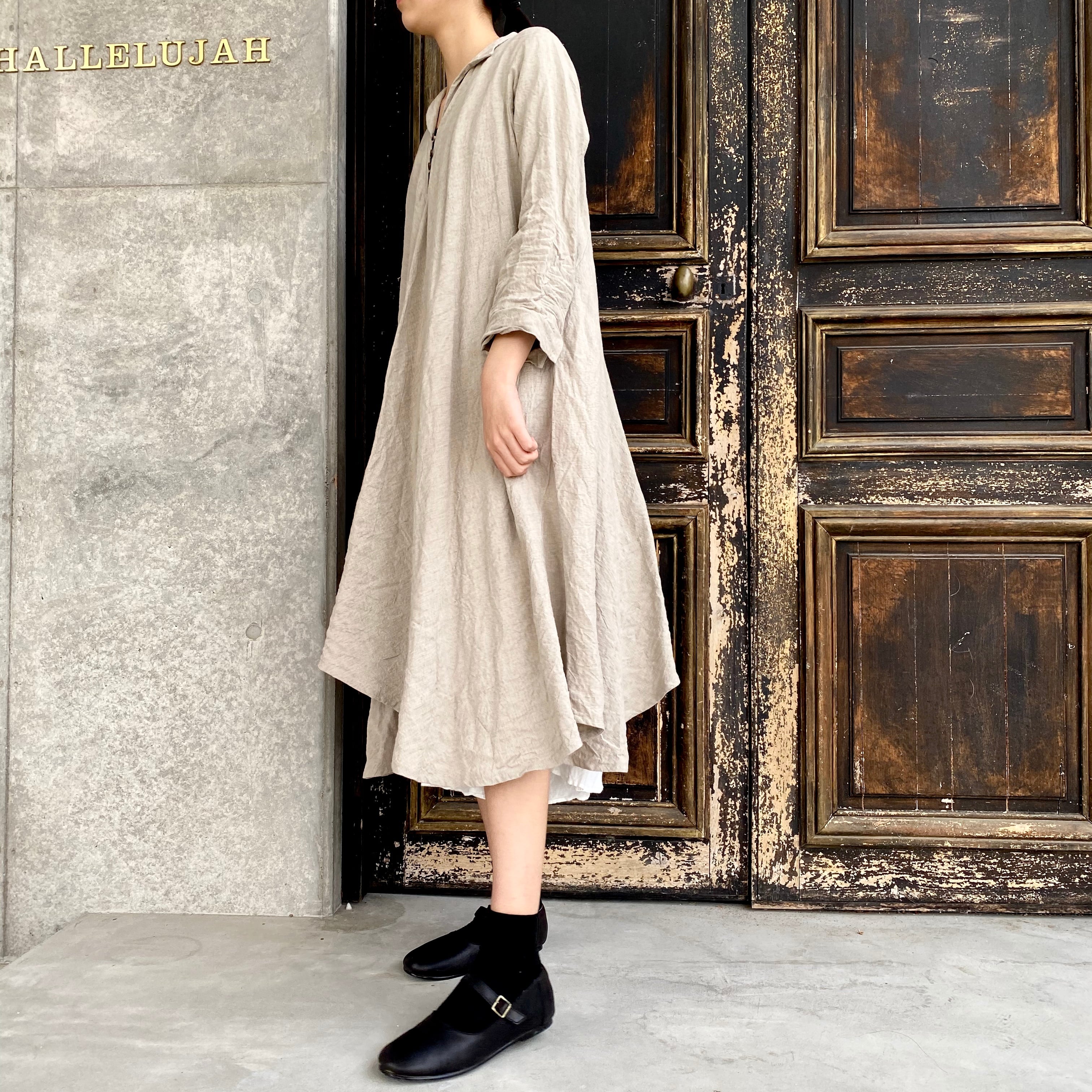小間使いリネンワンピース（衿付）col.Flax | リネン服とオーロラ