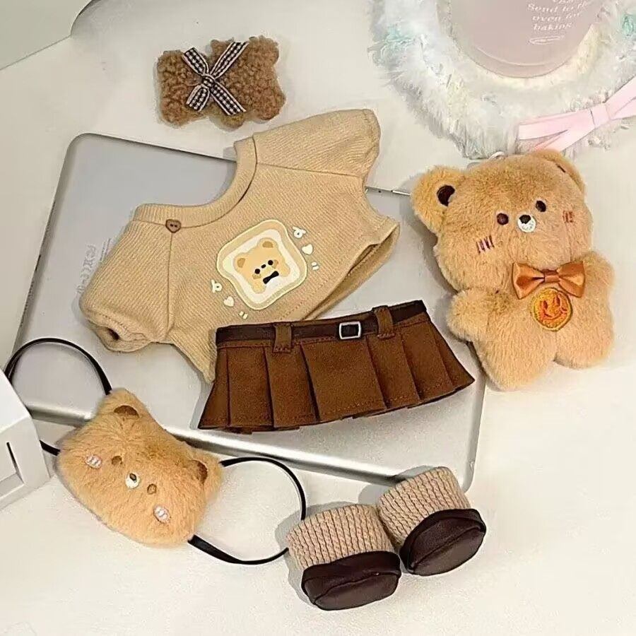 20cmぬいぐるみ用 くま トップス＋スカート/パンツ＋靴＋バッグ＋人形