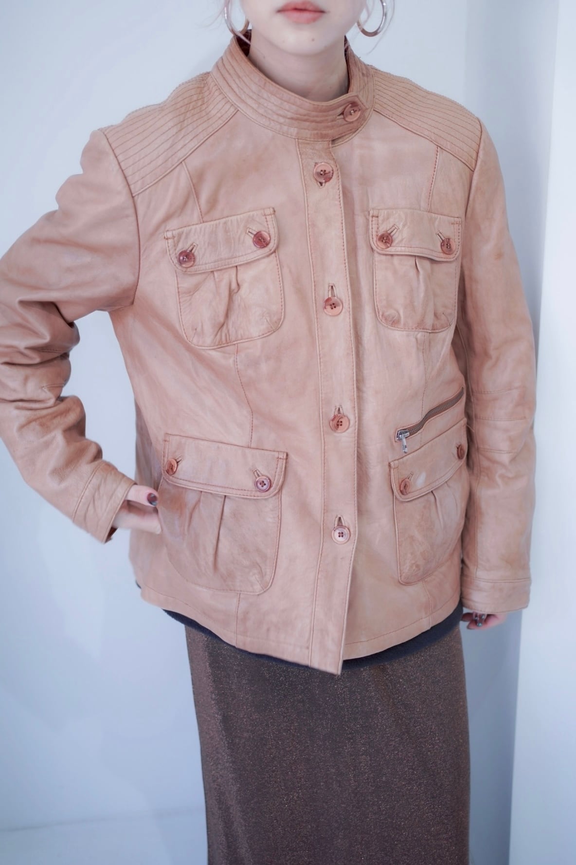 pocket design ram leather coat