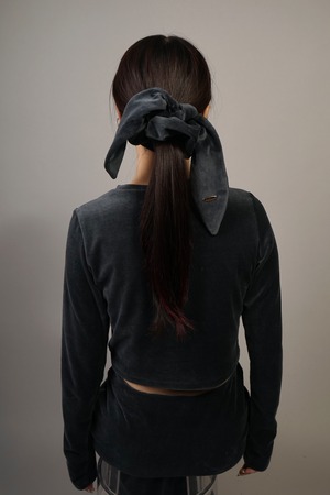 VELOUR TIE SCRUNCHIE / SHORT  (GRAY)　2109-HK003-S