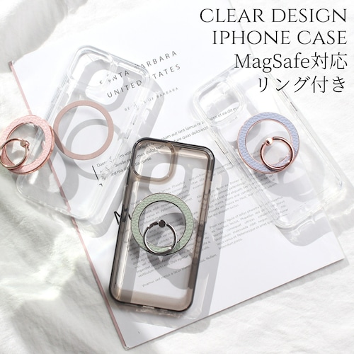 iphone ケース クリア リング付き iphone17 iphone16 iphone15 MagSafe マグセーフ リング ホルダー 大人可愛い パステルカラー アイフォン 17 16 15 14 13 12 SE magsafe対応 スマホリング レザー きらきら 17pro 16pro 15pro 13mini se3 スタンド レディース 送料無料